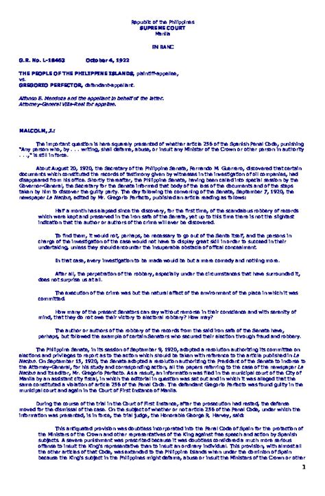 g.r. no. 18463 case digest|Case Digest: PEOPLE v. GREGORIO PERFECTO.